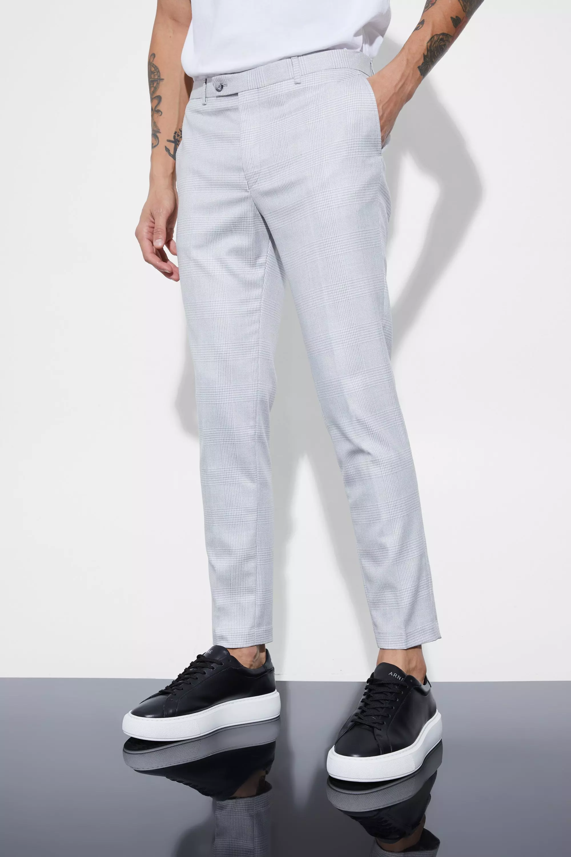 Super skinny hot sale checked trousers mens